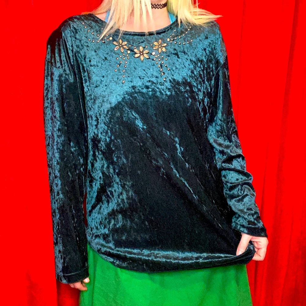 💙Vintage blue/green velvet top💚